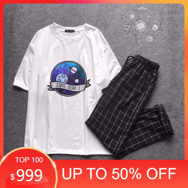 Sét áo INEED + quần kẻ nhỏ , sét áo nam nữ, sét bộ mặc ở nhà MODY