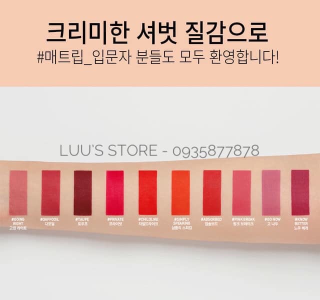 Set Son Kem 3CE Velvet Tint 10 cây Fullsize | BigBuy360 - bigbuy360.vn