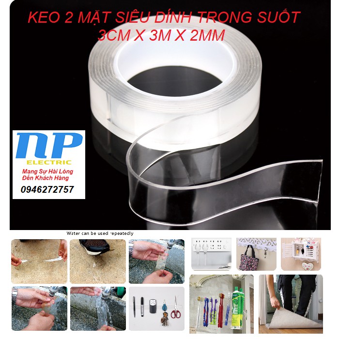 [SIÊU DÍNH] KEO NANO 2 MẶT TRONG SUỐT DÀI 3 MÉT - DÀY 2MM - BẢN 3CM