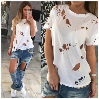 Áo thun nữ ngắn tay kiểu rách thời trang