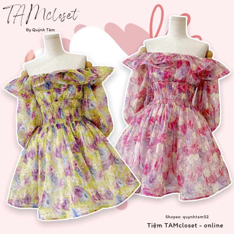 Đầm hoa xoè trễ vai - TK1106