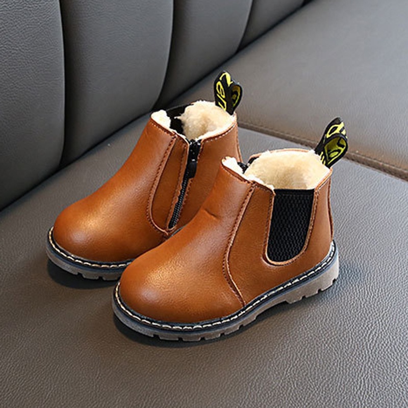 Giày bốt đế mềm chống thấm nước màu trơn phong cách Hàn Quốc cho bé