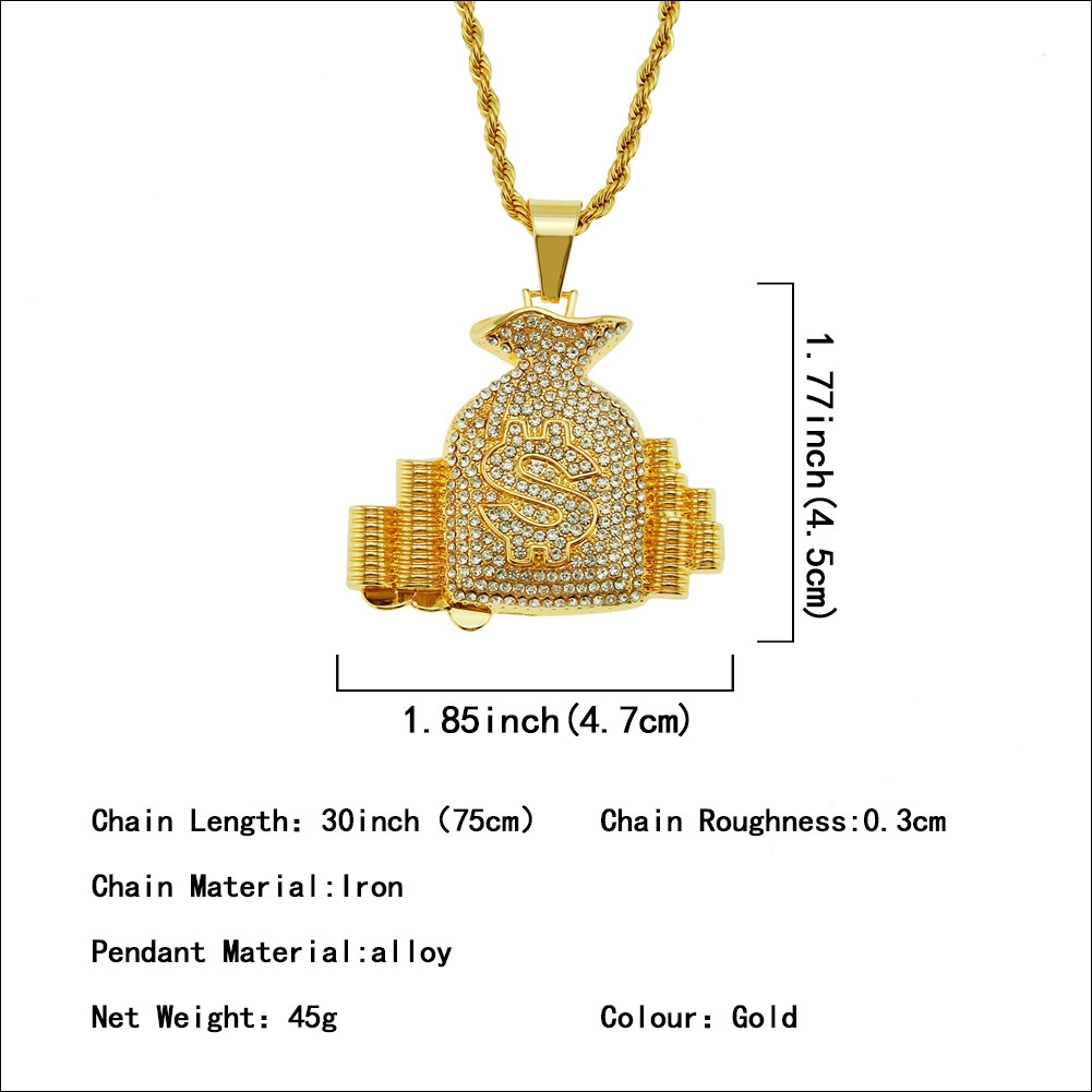 Dây chuyền mặt túi tiền xu và kí hiệu đô la phong cách hip hop