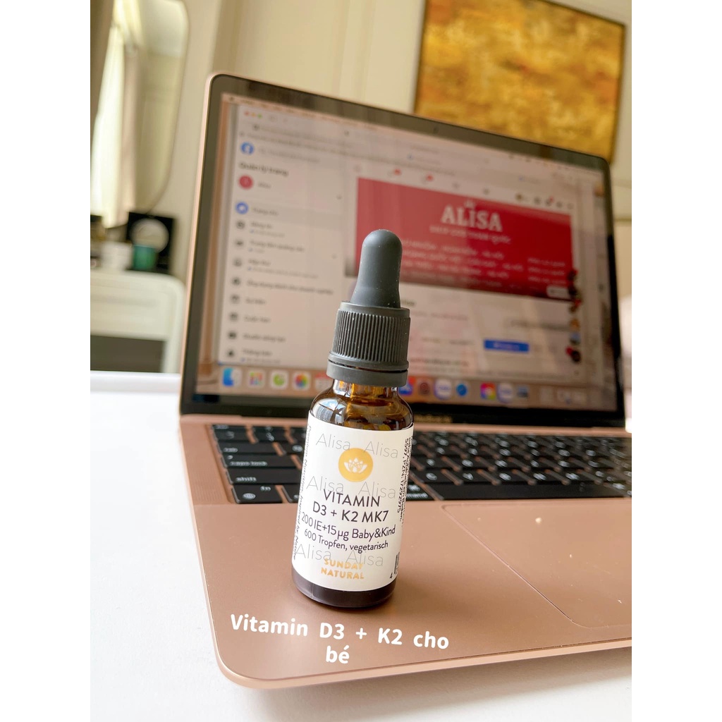 Vitamin D3 K2 Mk7 Sunday Natural 20ml Đức giúp hấp thụ canxi phát triển Chiều Cao tối ưu cho trẻ từ sơ sinh-ALISA