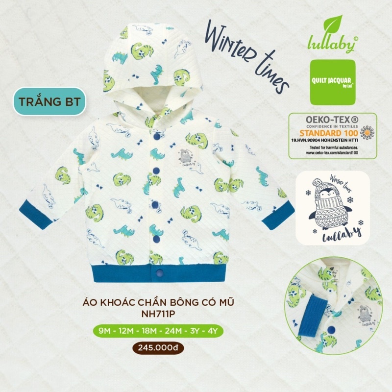 (Hà nam/lullaby)Áo Khoác mũ nỉ Lullaby size 6-9m đến 4y