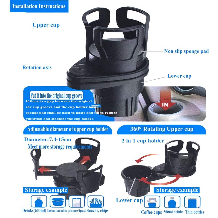 Giá Đỡ Cốc Uống Nước 2 Trong 1 Đa Năng Có Thể Điều Chỉnh Xoay 360 Độ Tiện Dụng