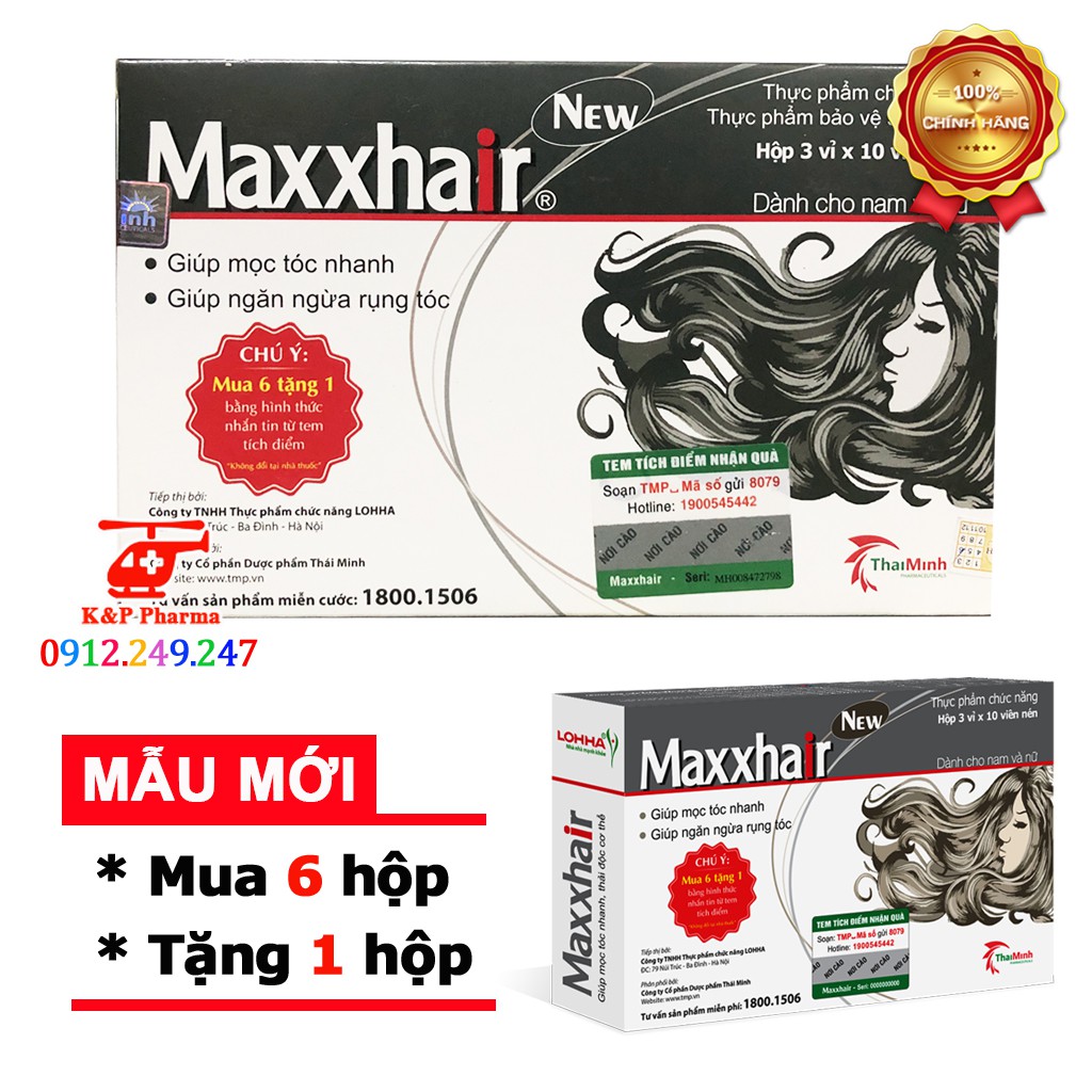 Maxxhair kích thích mọc tóc - Ngăn ngừa rụng tóc - 6 tặng 1 chính hãng - Maxhair