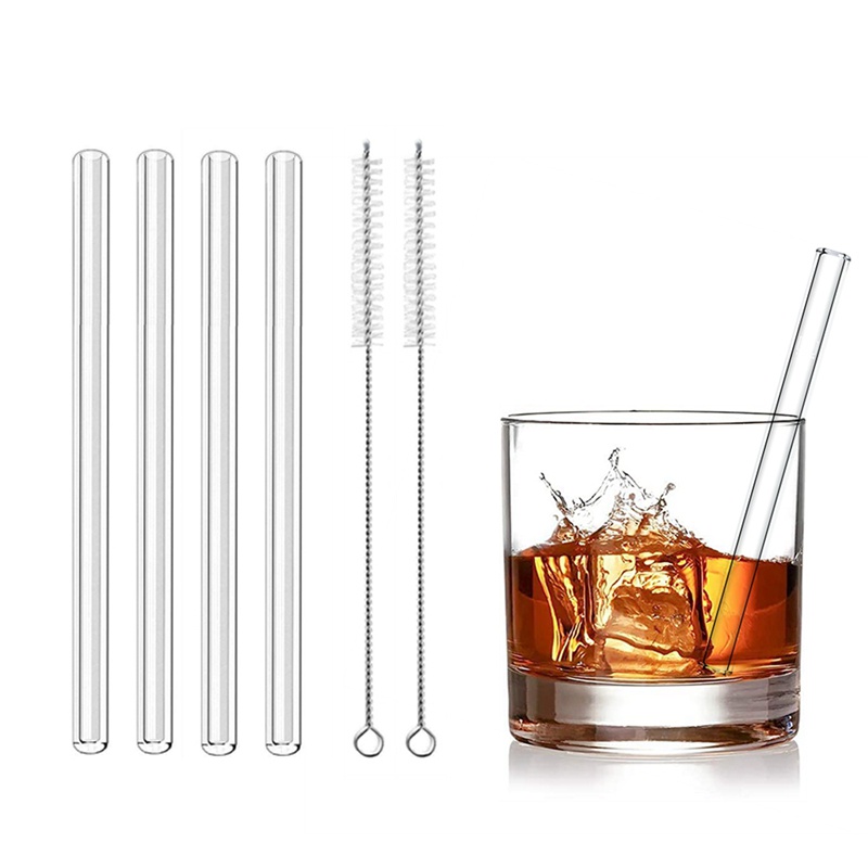 Set 4 Ống Hút Thủy Tinh Ngắn 15cm 6 Inch Thân Thiện Với Môi Trường Có Thể Tái Sử Dụng