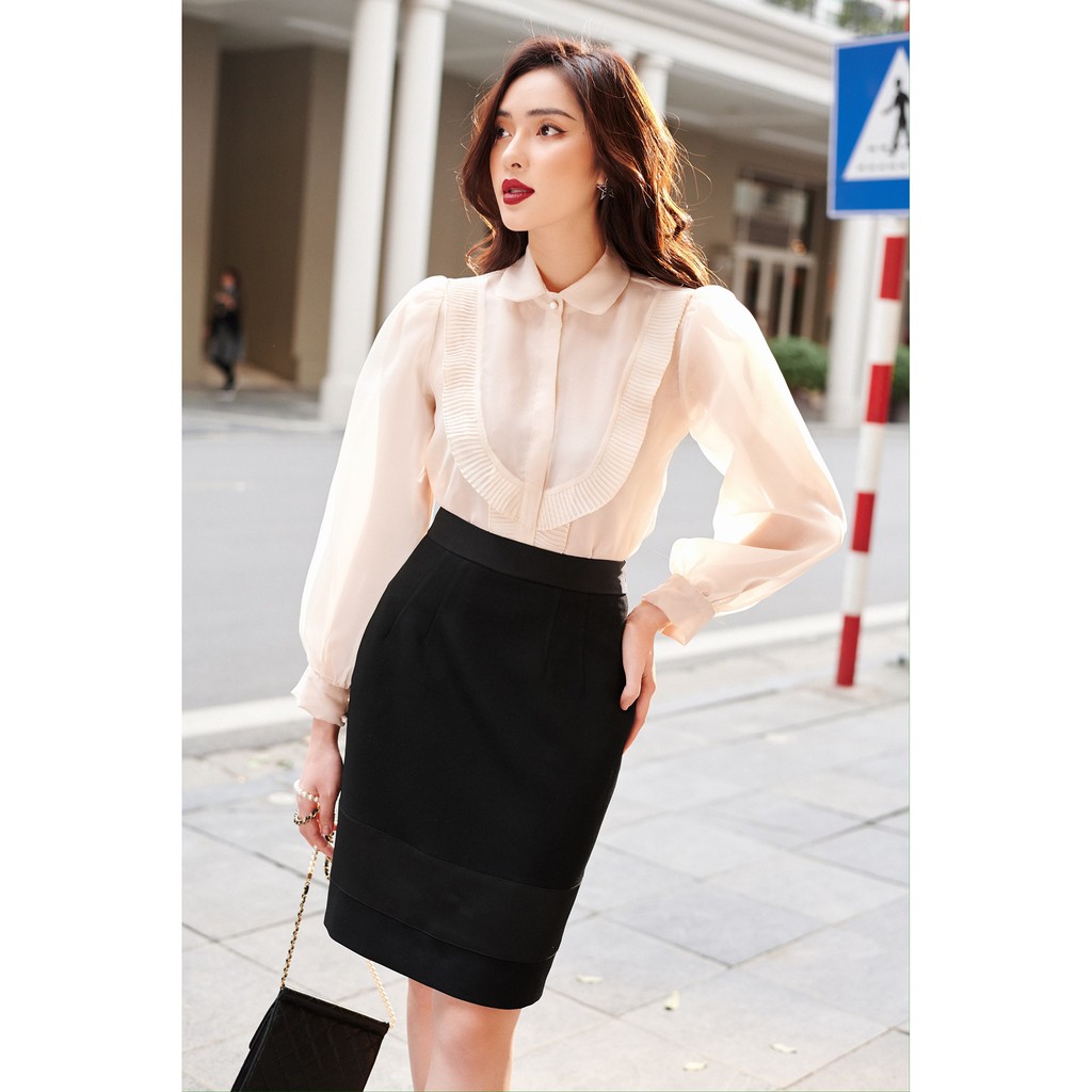 Chân váy ôm đen pha satin -HBZ257
