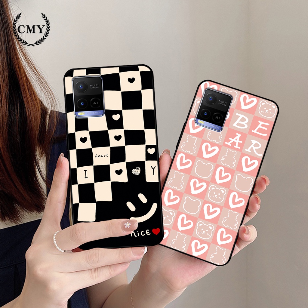 Ốp lưng Vivo Y21 / Y21s - Vivo Y33s in họa tiết caro trái tim, gấu bear dễ thương