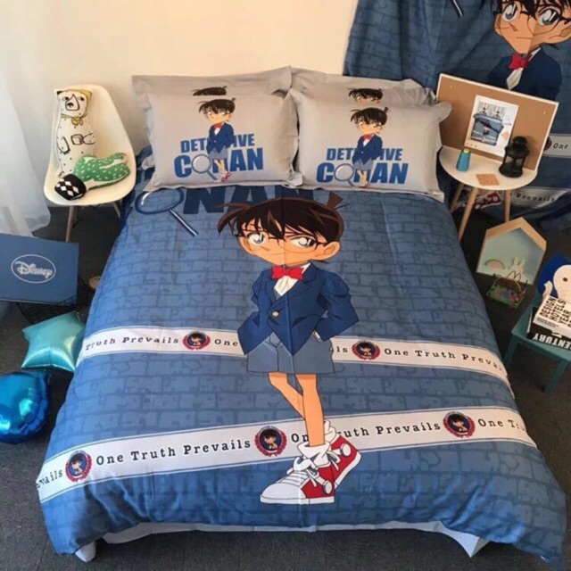 Bộ Chăn Ga Gối Cotton Lụa Hoạt Hình Díney Cho Bé Trai,Bé Gái