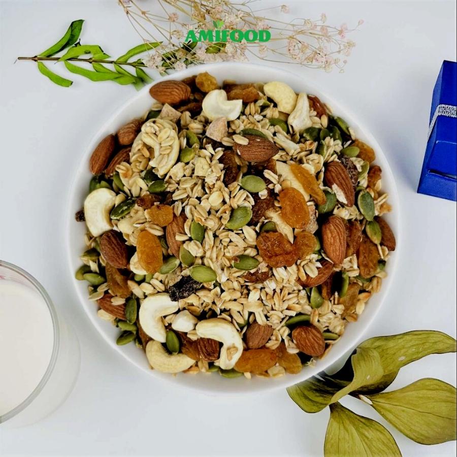 Hũ 500Gram Granola Ăn Kiêng Amifood, Ngũ Cốc Giảm Cân Mix 8 Loại Hạt Cao Cấp