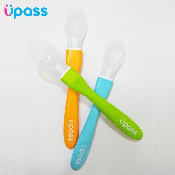 Set 2 thìa ăn dặm đầu silicon mềm an toàn cho bé - Upass Đài Loan