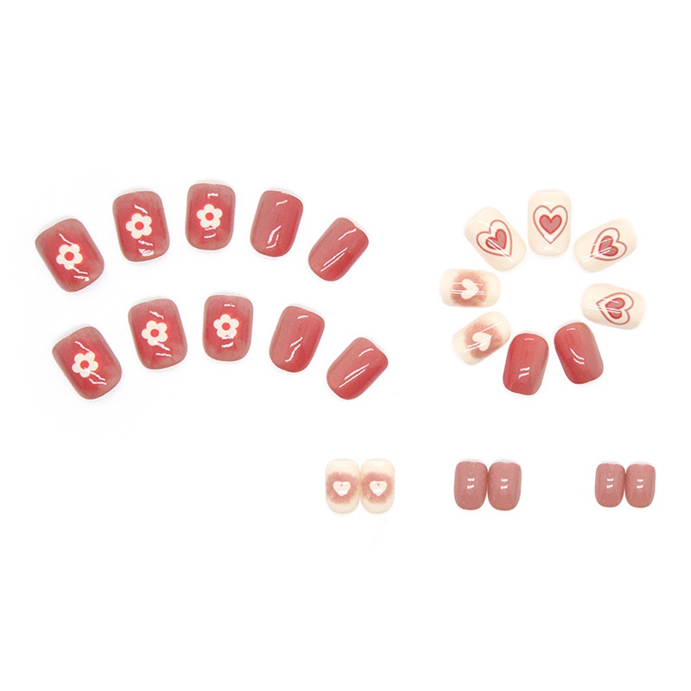 Set 24 móng tay giả YADORNOS màu hồng/ trắng họa tiết trái tim cho nữ