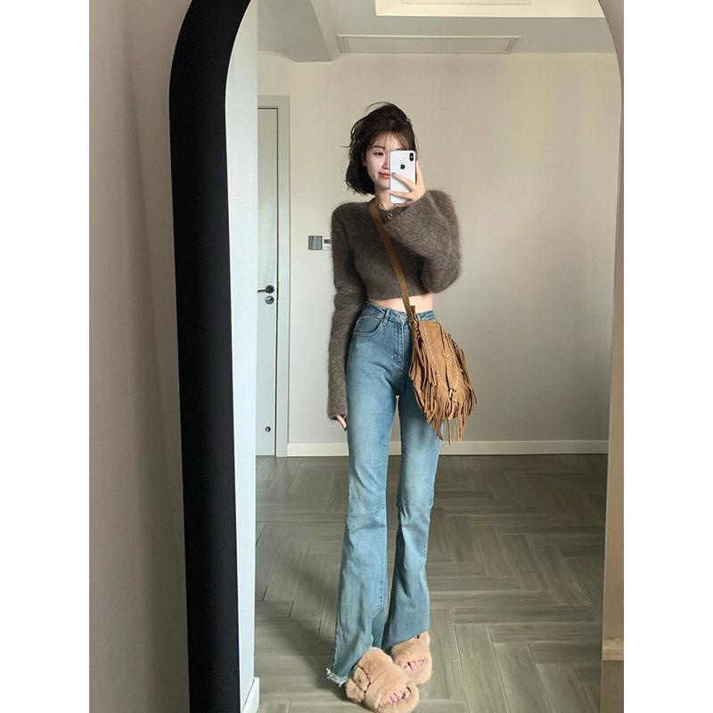 Áo Sweater Dệt Kim Tay Loe Thời Trang Thu Đông Dành Cho Nữ