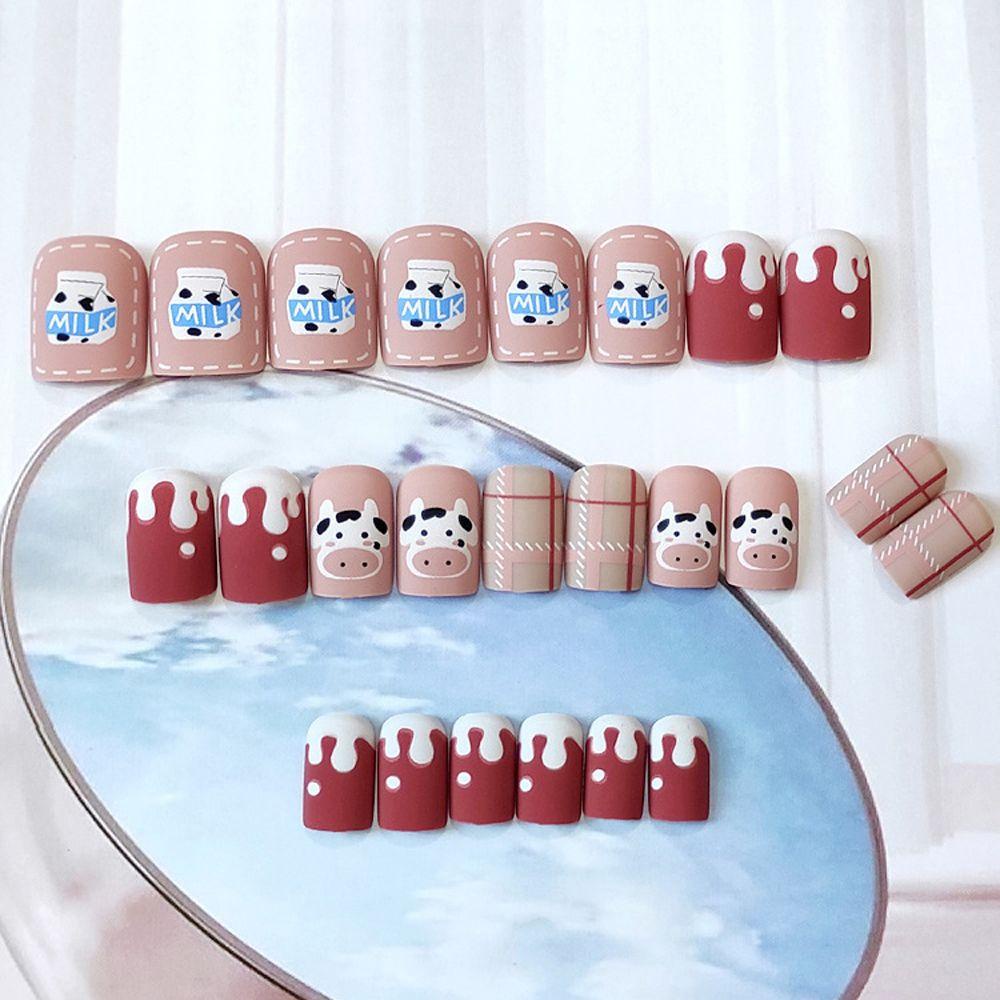 Bộ Móng Tay Giả Ngắn Tháo Rời Được Hình Gấu Hoạt Hình Thời Trang
