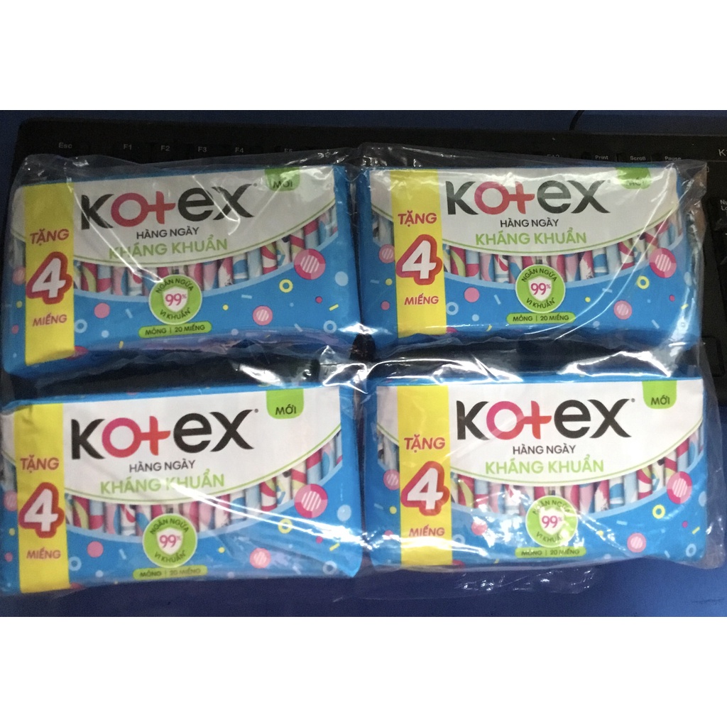 Tặng thêm 4 miếng- 1 Gói Băng Vệ Sinh Kotex Hàng Ngày Kháng Khuẩn- Mỗi Gói 20 Miếng- Date luôn mới