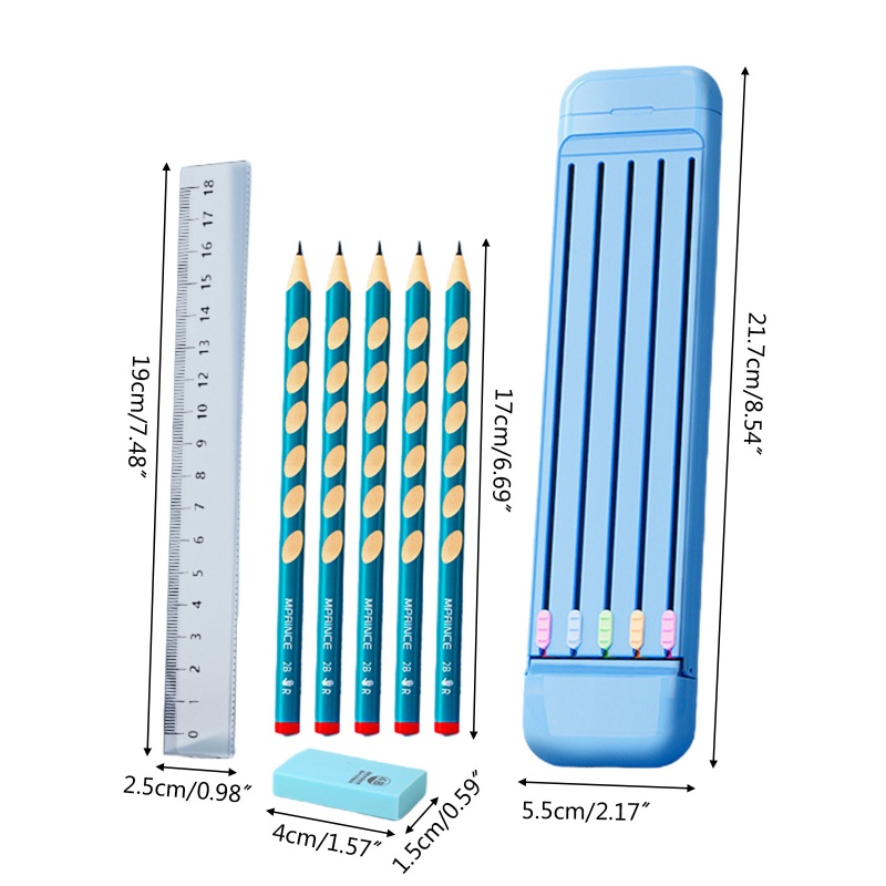 Bộ Dụng Cụ Văn Phòng Phẩm 5 x HB Bút Chì 2B Trong Suốt Có Khóa Cài Dành Cho Học Sinh