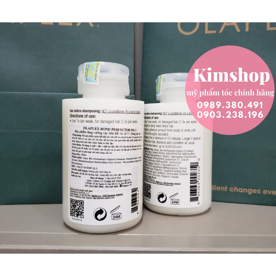 OLAPLEX NO.3 BOND PERFECTOR  KẾT NỐI CÁC LIÊN KẾT TÓC TẠI NHÀ SỐ 3 100ML | BigBuy360 - bigbuy360.vn