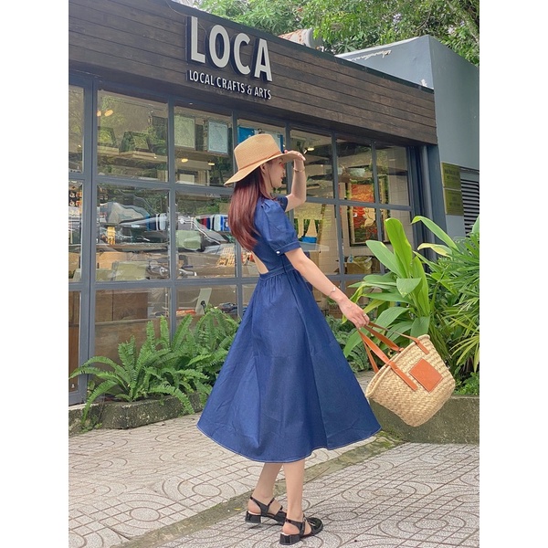 𝐃𝐞𝐧𝐢𝐦 𝐃𝐫𝐞𝐬𝐬 𝟎𝟏- Đầm Denim Xoắn Khoét Lưng
