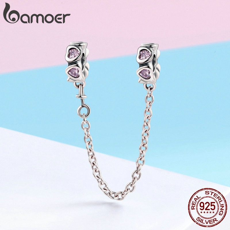 Hạt Charm Bamoer Bằng Bạc 925 Hình Trái Tim Phối Dây Xích Thời Trang