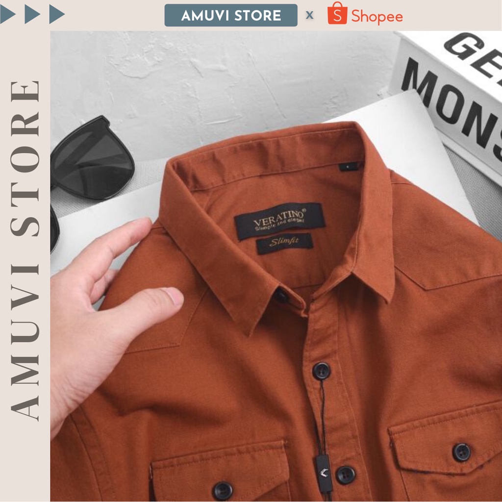 Áo Sơ Mi AMUVI Nam Cổ Bẻ Dài Tay Phong Cách Hàn Quốc Vải Đũi Cao Cấp M L XL XXL Vsm44