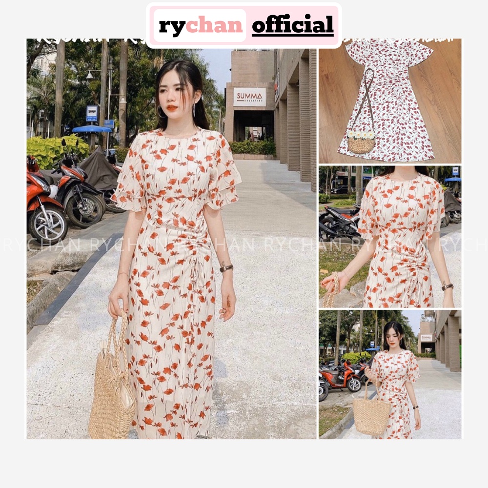 [ẢNH THẬT CUỐI] Đầm Xòe Hoa Dáng Dài Nhún Sườn Tay Loe Thanh Lịch - DX537