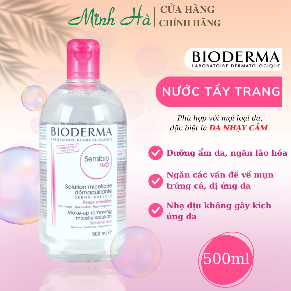 Nước tẩy trang Bioderma Crealine H2O Micelle Solution 500ml màu hồng dành cho da nhạy cảm