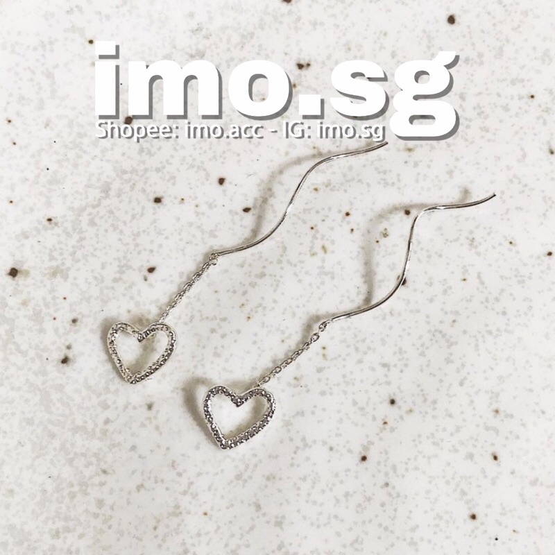 Bông tai trái tim bạc dài imo.sg xinh xắn xịn sò chanh sả phong cách Hàn Quốc ulzzang