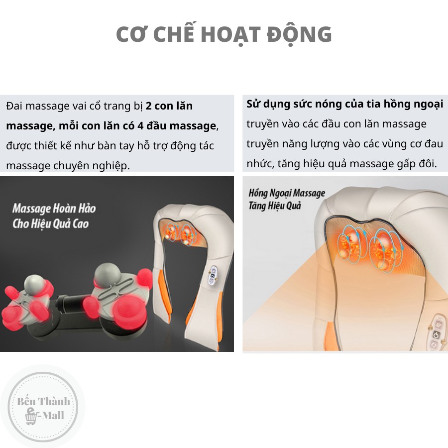 ✈️ [Freeship] ĐAI MASSAGE CỔ VAI LƯNG KNEADING MASSAGER J108A [Chế độ xoa bóp &amp; hồng ngoại]