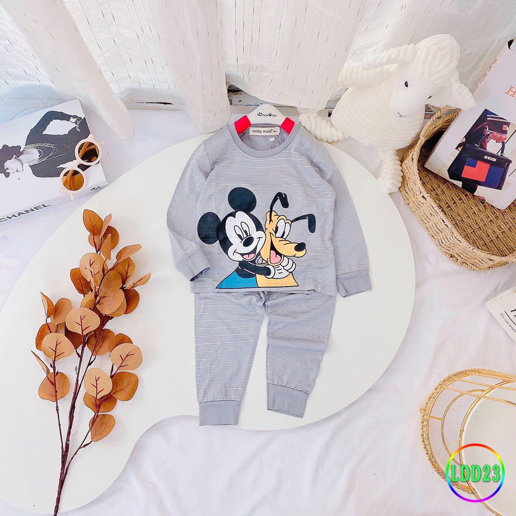 [LDD23] Bộ Dài Tay Thun lạnh MINKY MOM Sọc Dệt In Hình, Mềm Mịn, Thấm Hút Mồ Hôi Tốt, Thoải Mái, Hàng Chuẩn Đẹp Cho Bé