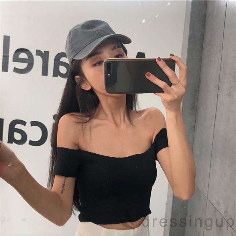 Áo Thun Tay Ngắn Cổ Thuyền Màu Sắc Đơn Giản Cho Nữ