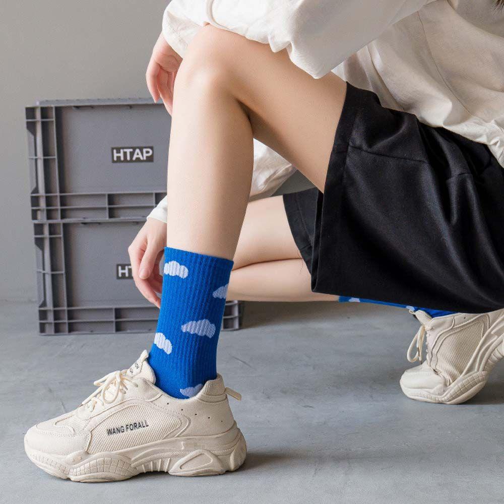 Vớ Cotton Màu Trơn Họa Tiết Đám Mây / Bầu Trời Xanh Thời Trang Thu Đông Thoải Mái Cho Nữ