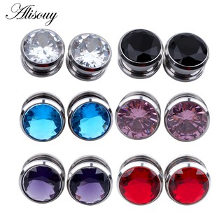 Alisouy 2 Chiếc Pha Lê Zircon Thịt Đường Hầm Cắm Vít Phù Hợp Với Tai Xuyên Đồng Hồ Đo Kéo Dài Mở Rộng Trang Sức Zirconia Bông Tai Earlets