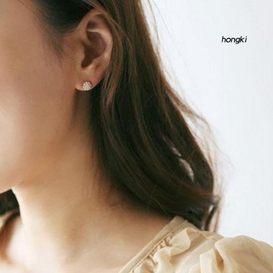 Hoa Tai Hợp Kim Đính Đá Tròn Thời Trang Dành Cho Nữ