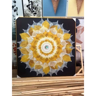 Tranh in canvas lá bồ đề 70x70 giá kèm khung nhựa composite 2cm
