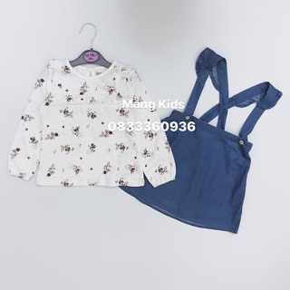 Sét váy yếm hoa nhí jean xanh primark