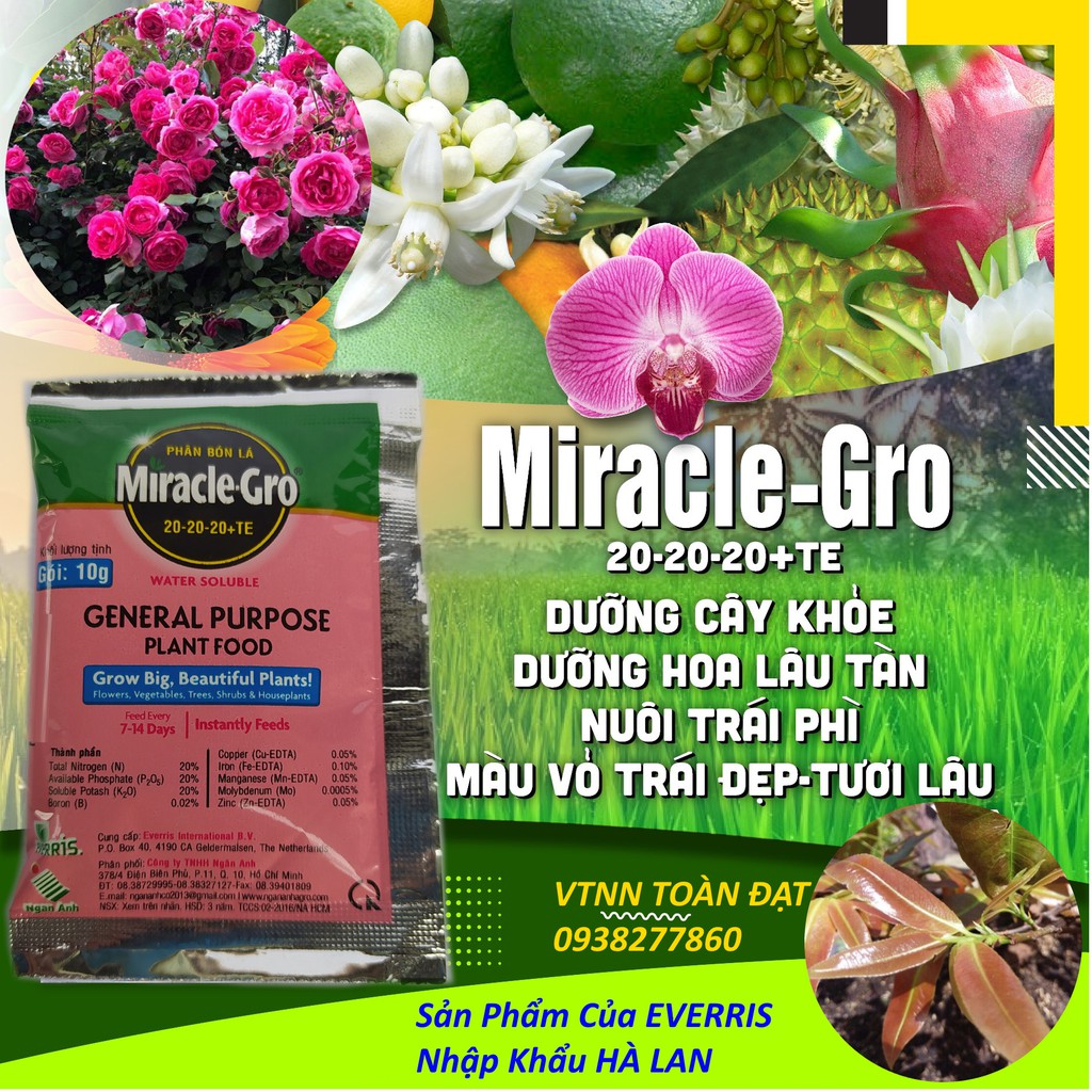 Phân bón lá NPK Miracle Gro 20-20-20+Te, Miracle-Gro chuyên dùng cho hoa hồng, hoa lan, rau màu...