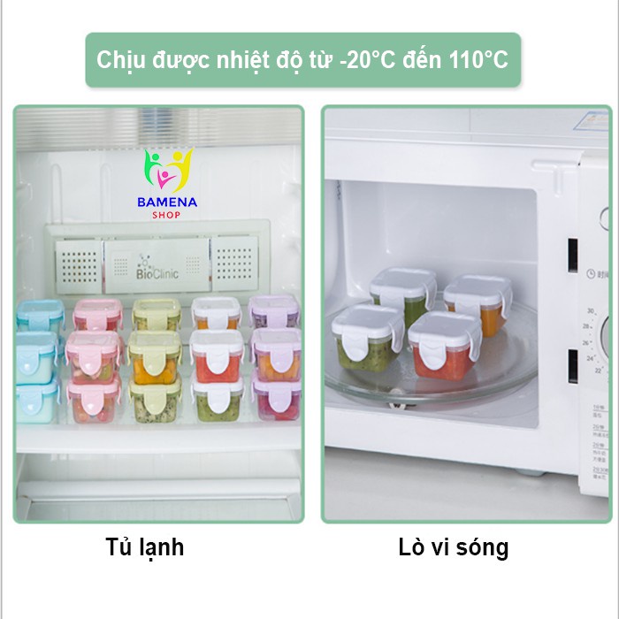 Hộp trữ đông đựng đồ ăn dặm thức ăn cho bé có nắp mini bảo quản an toàn tiện dụng Bamena AD34