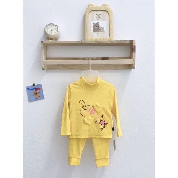 NT074 Đồ bộ dài tay thu đông Mimonri chất thun tăm dày dặn cổ cao 3 phân họa tiết tai thú cho bé