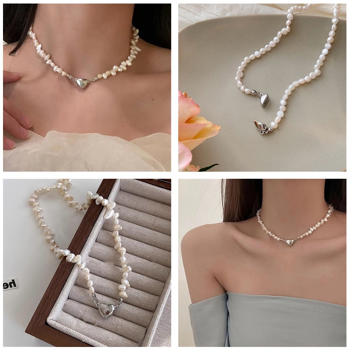 Vòng cổ Ngọc Trai Mặt Trái Tim Thời Trang Cho Nữ