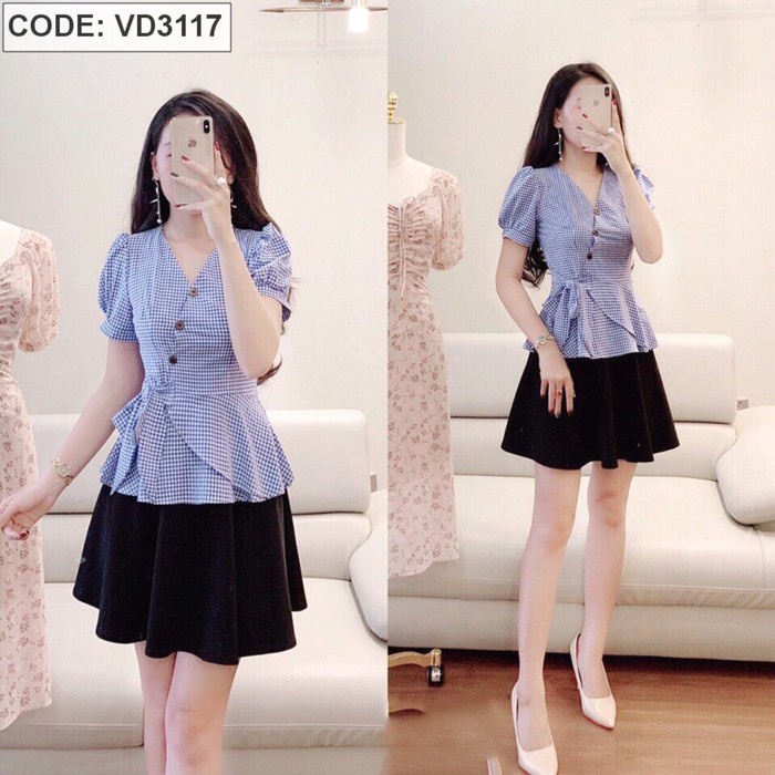 Áo sơ mi công sở ❣️FREESHIP❣️ ÁO SỌC THẮT NƠ EO - Hàng thiết kế chuẩn