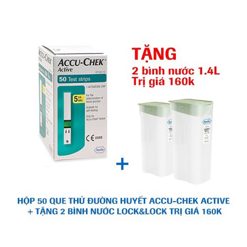 [Mã FMCG8 - 8% đơn 250K] Que thử đường huyết Accu-Chek Active. Hộp 50 que + Tặng 2 bình nước Lock&Lock 1.4L trị giá 160k