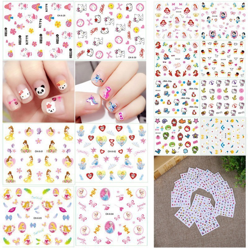 ⏩ Children's nail stickers waterproof princess ice and snow pig KT cat decal cartoon environmental protection nail sticker 【Luun】