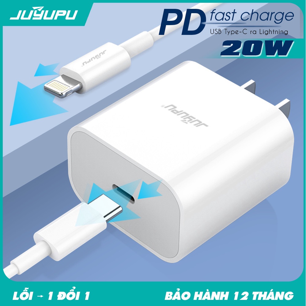 Sạc nhanh IPbộ sạc cổng PD 20W kèm cáp sạc IPcho IPX trở lên củ sạc nhanh JUYUPU A11
