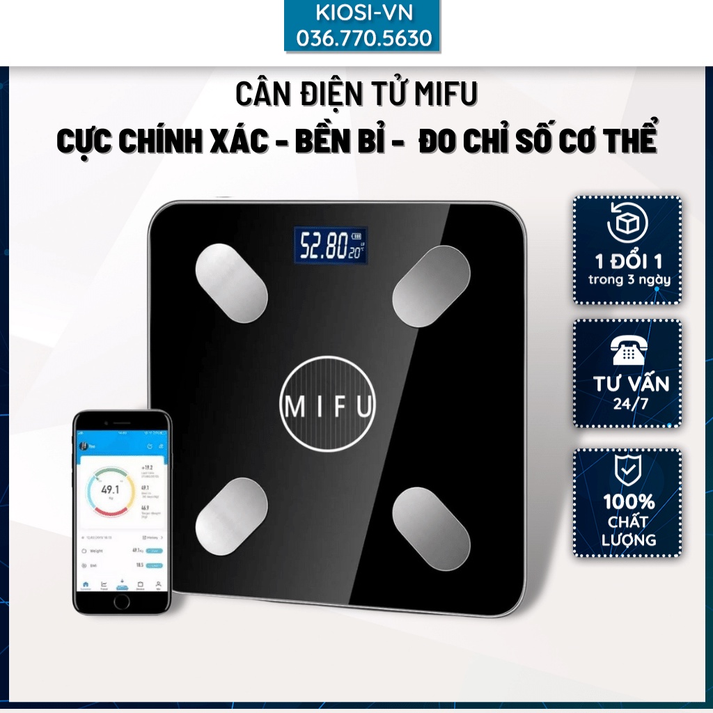 Cần đo chỉ số sức khỏe - Cân điện tử KAW-MIFU màu đen, kiểu dáng sang trọng, tiện lợi, chính xác