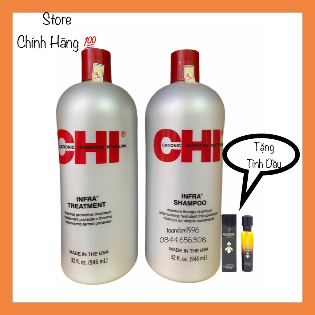 Chính Hãng - Cặp dầu gội xả CHI Infra shampoo & treatment siêu mượt cho tóc khô hư tổn (xám)Mỹ 946ml X 2 - Tặng Tinh Dầu