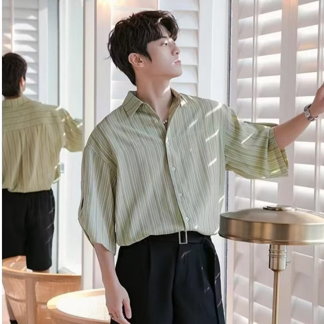 Áo Sơ Mi Tay Nam Ngắn Dáng Rộng Kẻ Sọc Thời Trang Hàn Quốc Trẻ Trung Cho fashion áo sơ mi unisex áo sơ mi nam form rộng