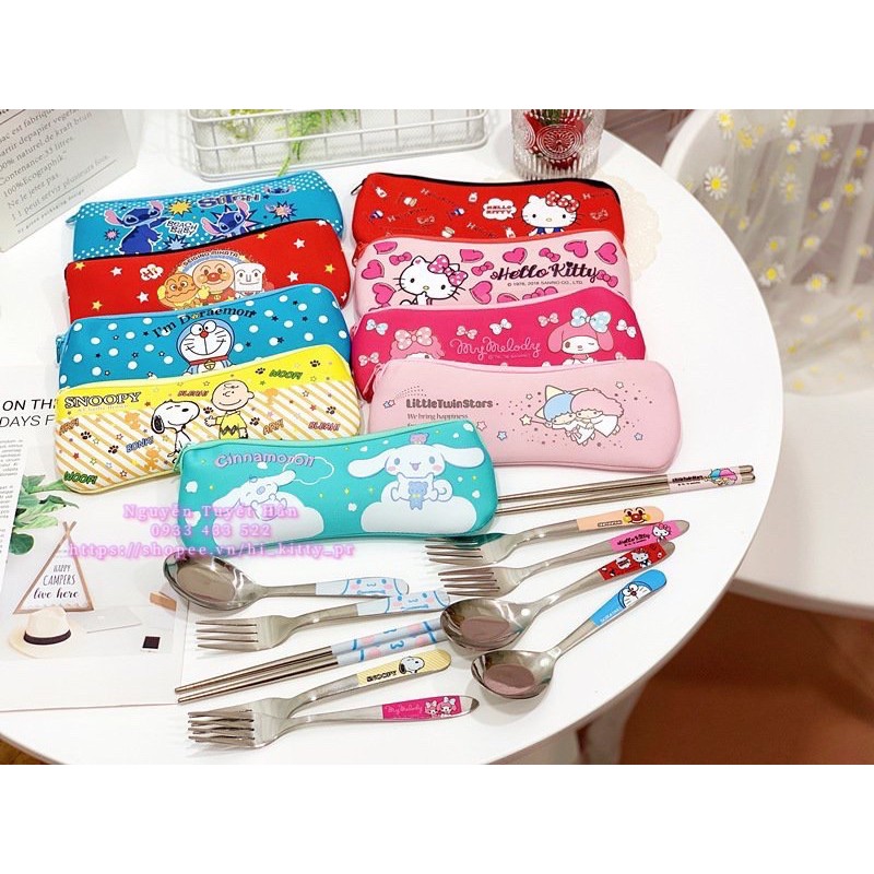 Set hộp đũa, muỗng, nĩa Hello Kitty - Doremon Doraemon