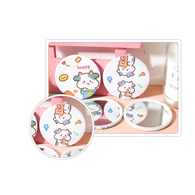 Gương Mini Cầm Tay Bò Sữa MỚI Siêu Dễ Thương - Gương Tròn Cầm Tay Bỏ Túi Họa Tiết Bò Sữa Molangshop